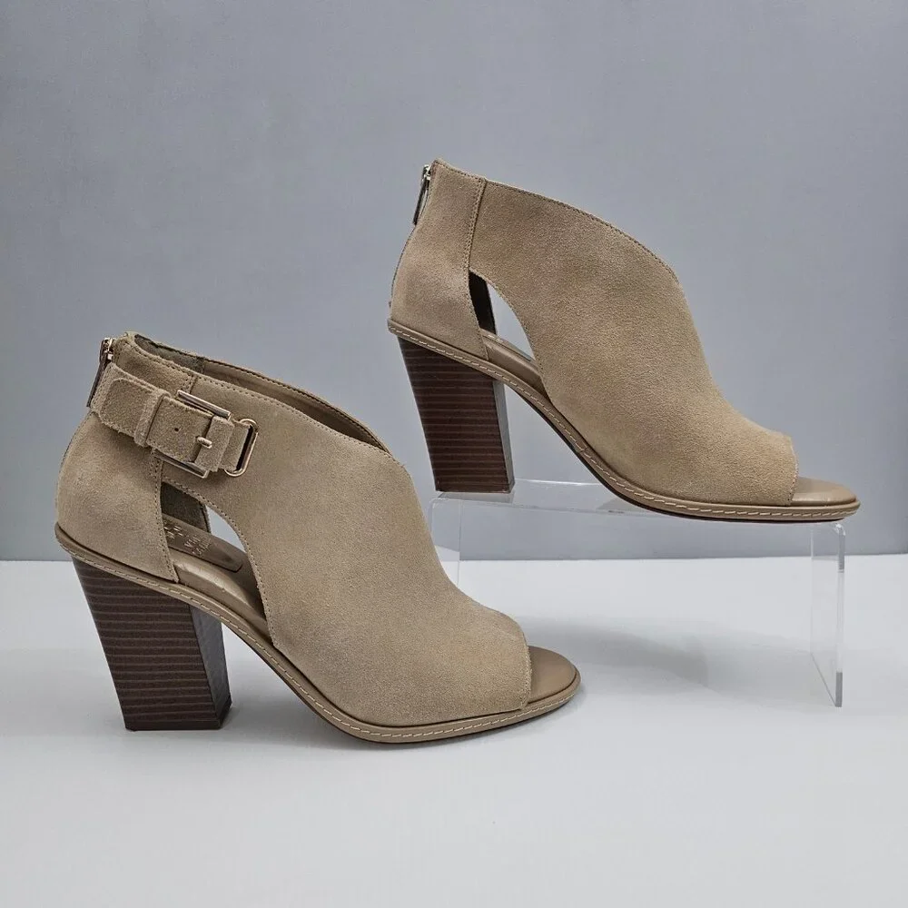 Vince Camuto Fareena Ankle Bootie Womens 11 Tan Leather Peep Toe Block Heel